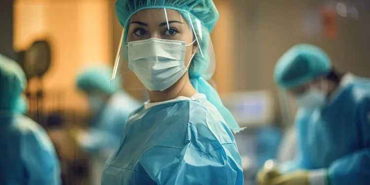 OTA trägt chirurgische Masken im Operationssaal und überwacht die Einhltung der Sicherheitsprotokolle