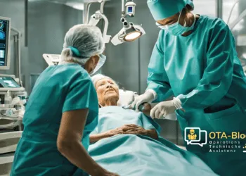 Operationsttechnische Assistenz (OTA) betreut ältere Patientin im Operationssaal
